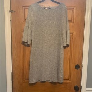 White House Black Market Gray Midi Shift Dress with Flounce Elbow Sleeves